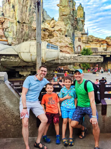 Full Taylor Family with Millennium Falcon in Galaxys Edge Star Wars Land Disneyland 2020 1