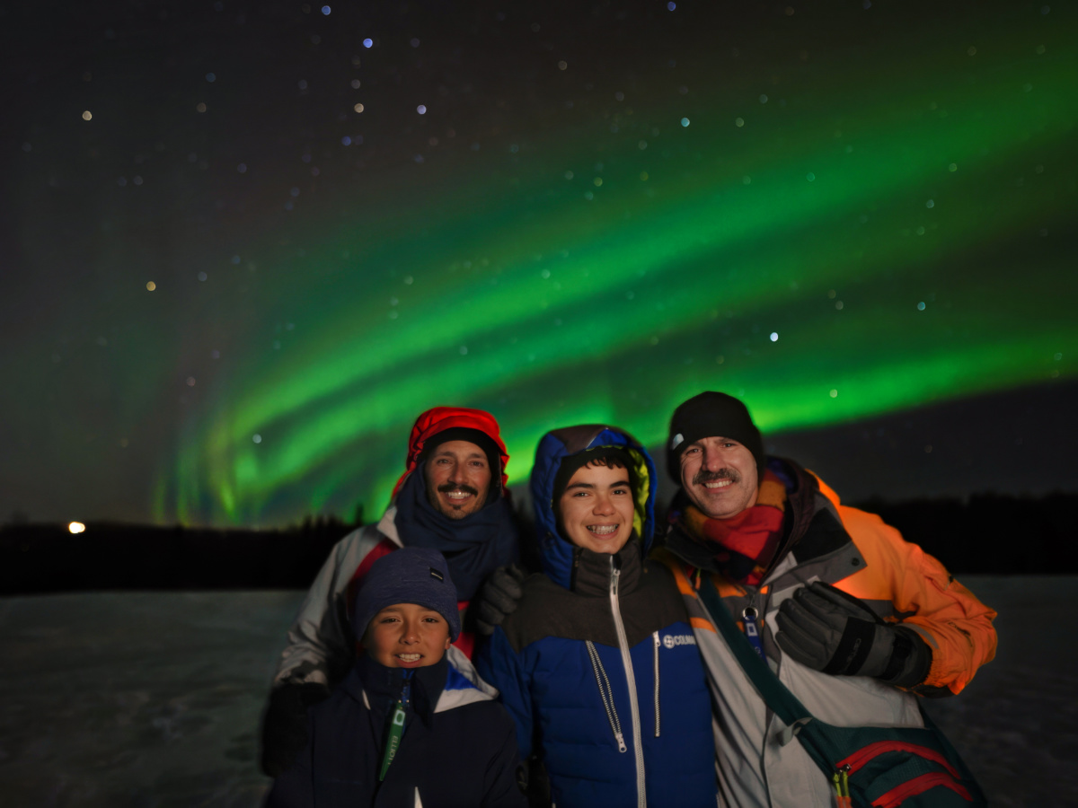 Full Taylor Family with Northern Lights Aurora Borealis at Aurora Pointe Fairbanks Alaska 2