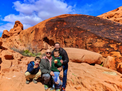Full Taylor family on sandstone Mouse Tank trail at Valley of Fire State Park Las Vegas Nevada 2