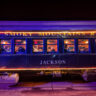 Great Smoky Mountain Railroad Polar Express Train at night in Bryson City North Carolina 1