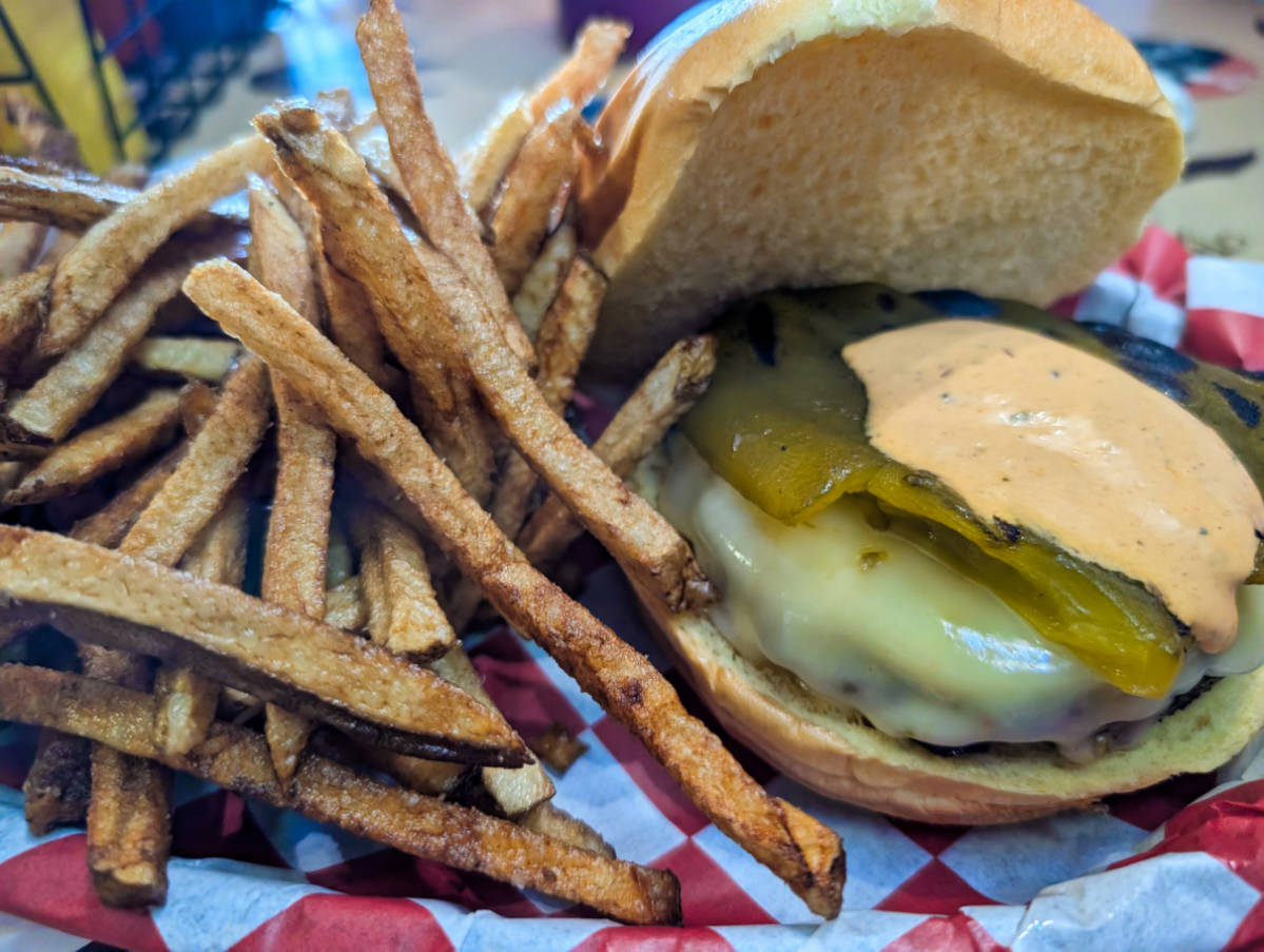Green Chili burger at Dinosaur Brew Haus in Vernal Utah 1