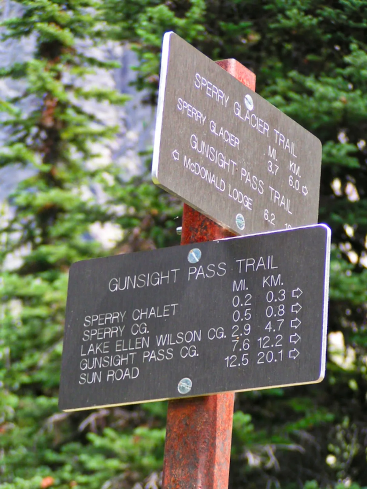 Sperry Chalet Hiking Trail Distance Marker