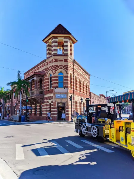 Historic Bank building and Conch Train Old Town Key West Florida Keys 2020 1