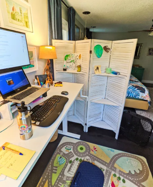 Home Office Setup with Adjustable Desk and Anti Fatigue Mat 2