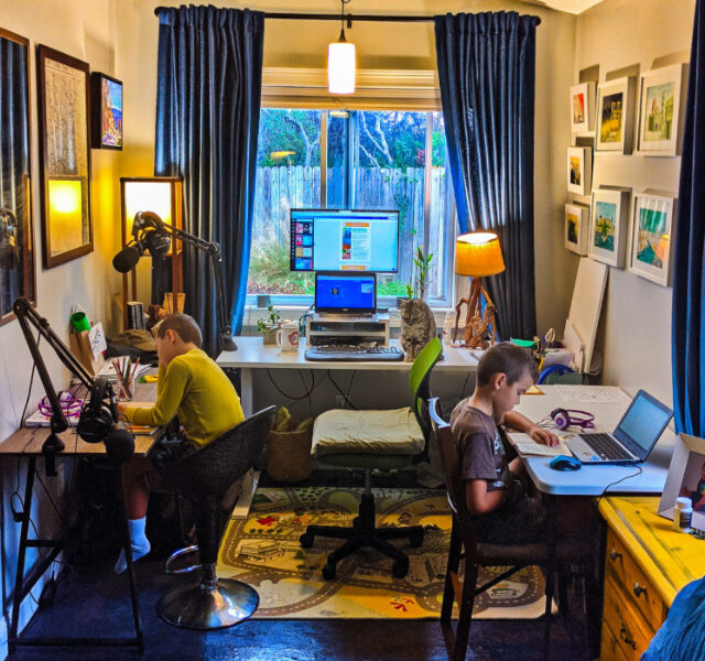 Home Office Setup with Shared Homeschool Space