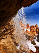 Hoodoos and frozen waterfall at Mossy Cave Trail Bryce Canyon National Park Utah 5
