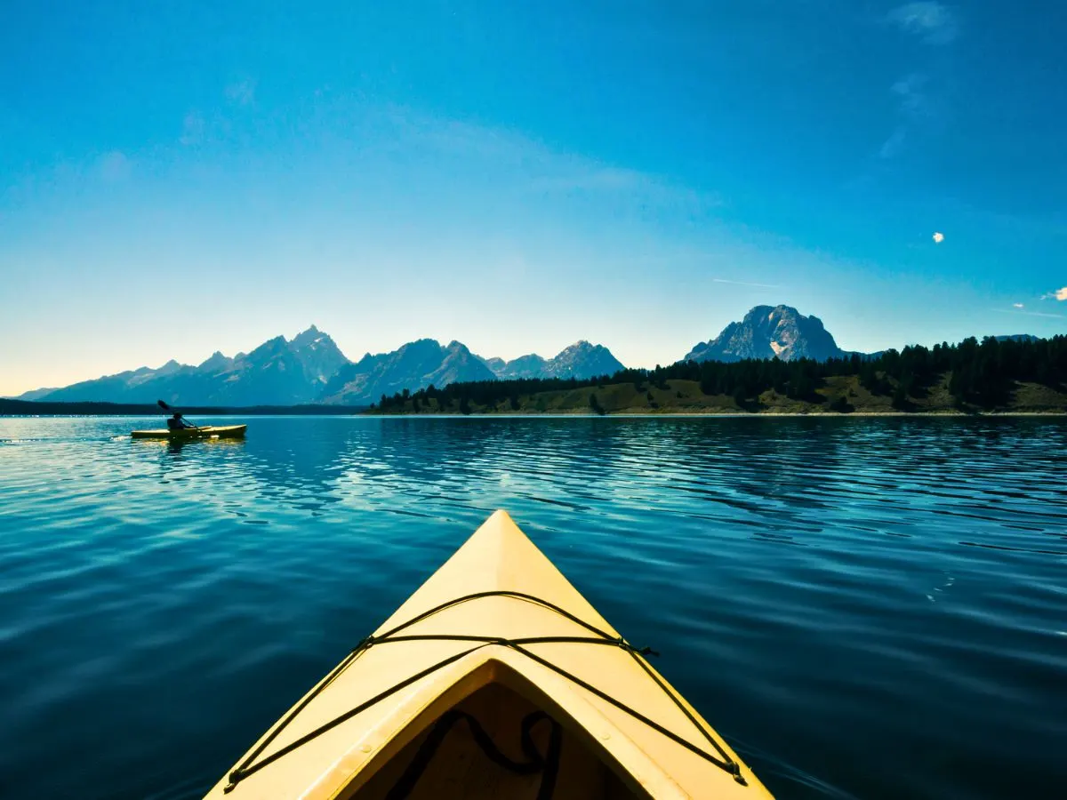 Kayaking on Jackson Lake in Grand Teton National Park Wyoming