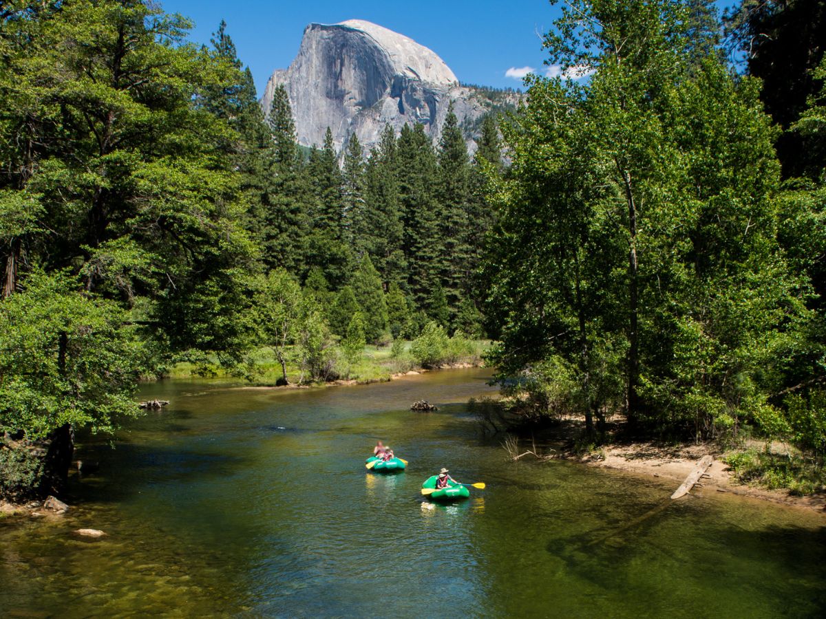 Kayaking the Merced River with Half Dome Yosemite National Park California