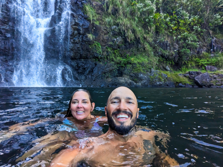 Kelly and Rob Swimming at Kulaniapia Falls Hilo Big Island Hawaii 2