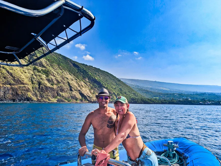 Kelly and Rob Taylor on Zodiac with Kona Coastline Tours Kailua Kona Big Island Hawaii 3
