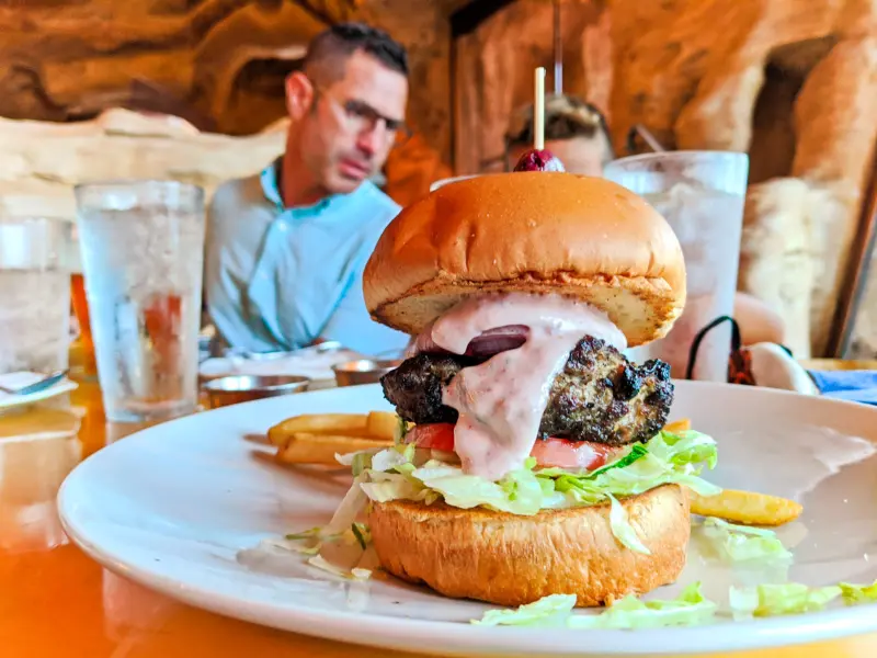 Lamb Burger at Mythos Restaurant Island of Adventure 2020 1