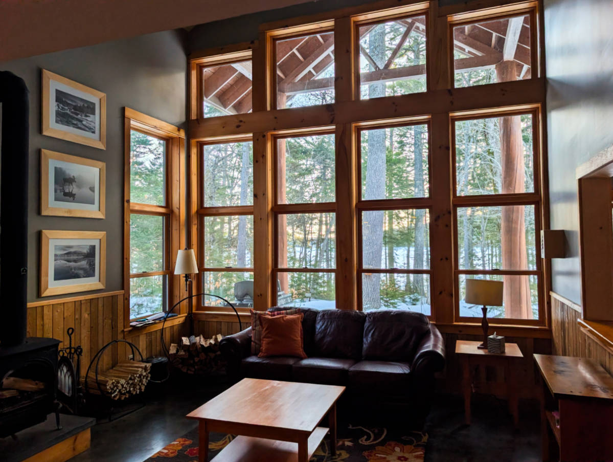 Living Room at Raven Cabin at NECO New England Outdoor Center Millinocket Maine 2