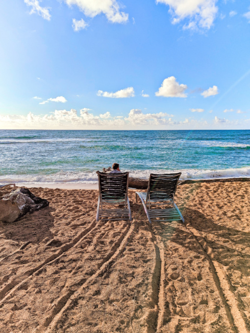 Lounge Chairs on Beach at Kauai Shores Hotel Kapaa Kauai Hawaii 1