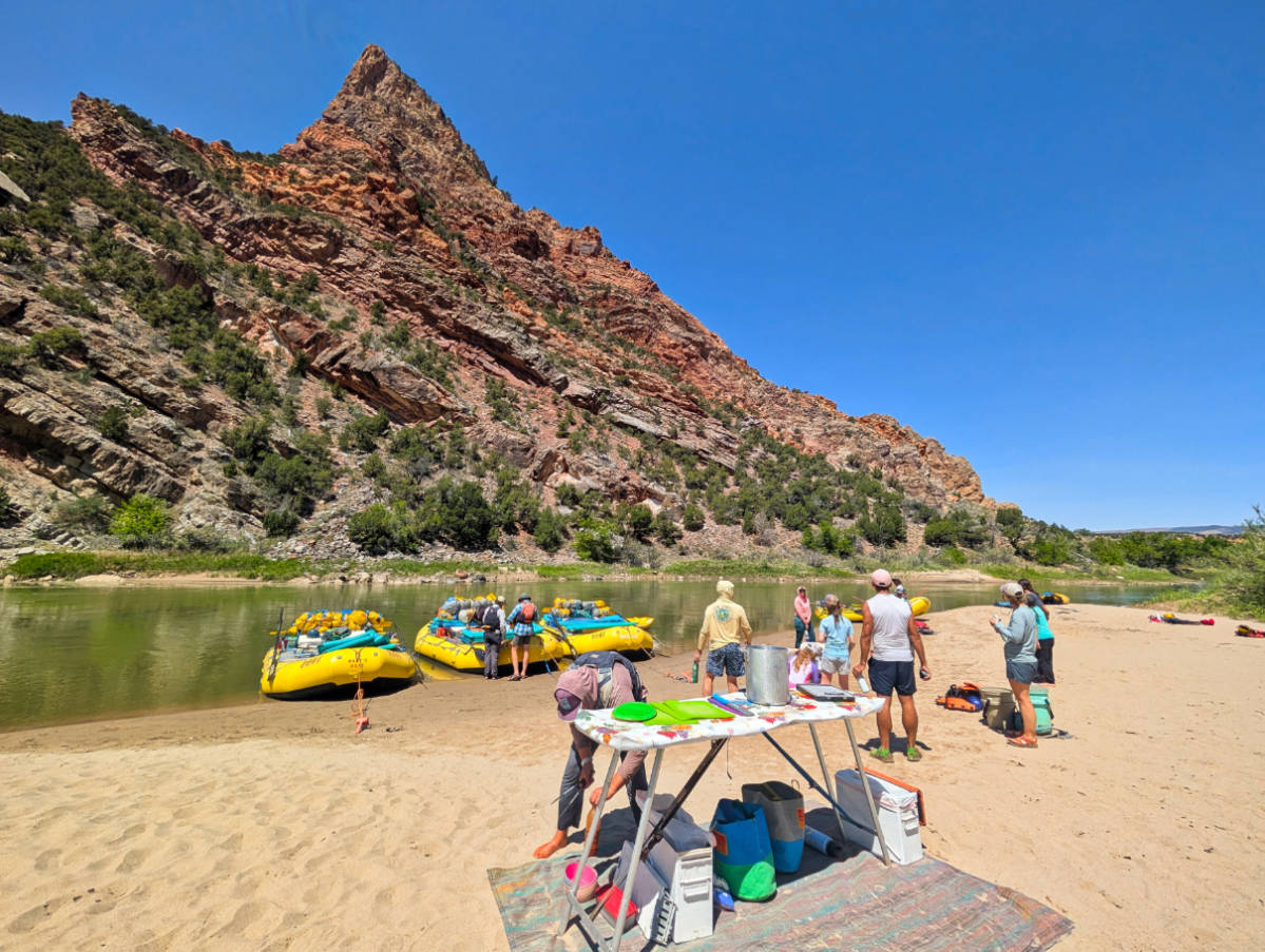 Lunch while Rafting on Green River with OARS in Gates of Lodore Dinosaur National Monument Utah 2