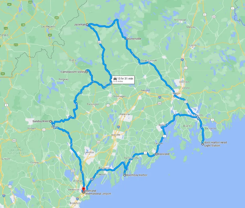 Maine Road Trip Map 1