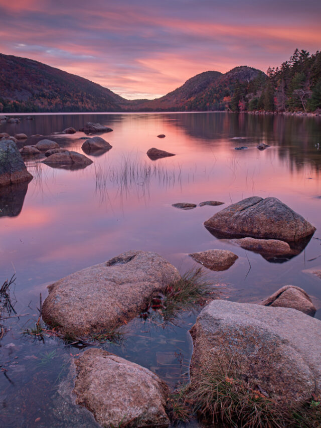 Sunset over the Bubbles at Jordan Pond in Acadia National Park, ME