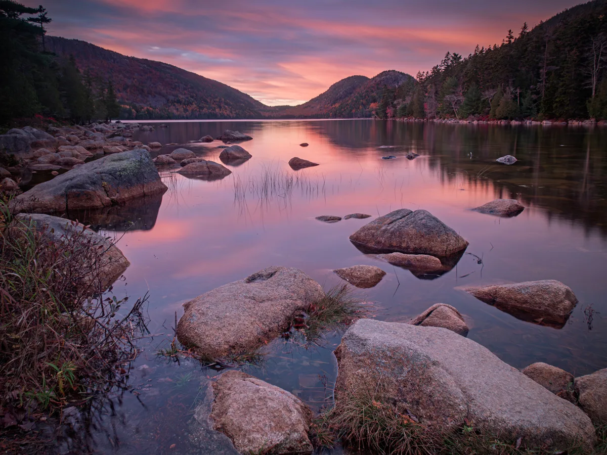 Sunset over the Bubbles at Jordan Pond in Acadia National Park, ME