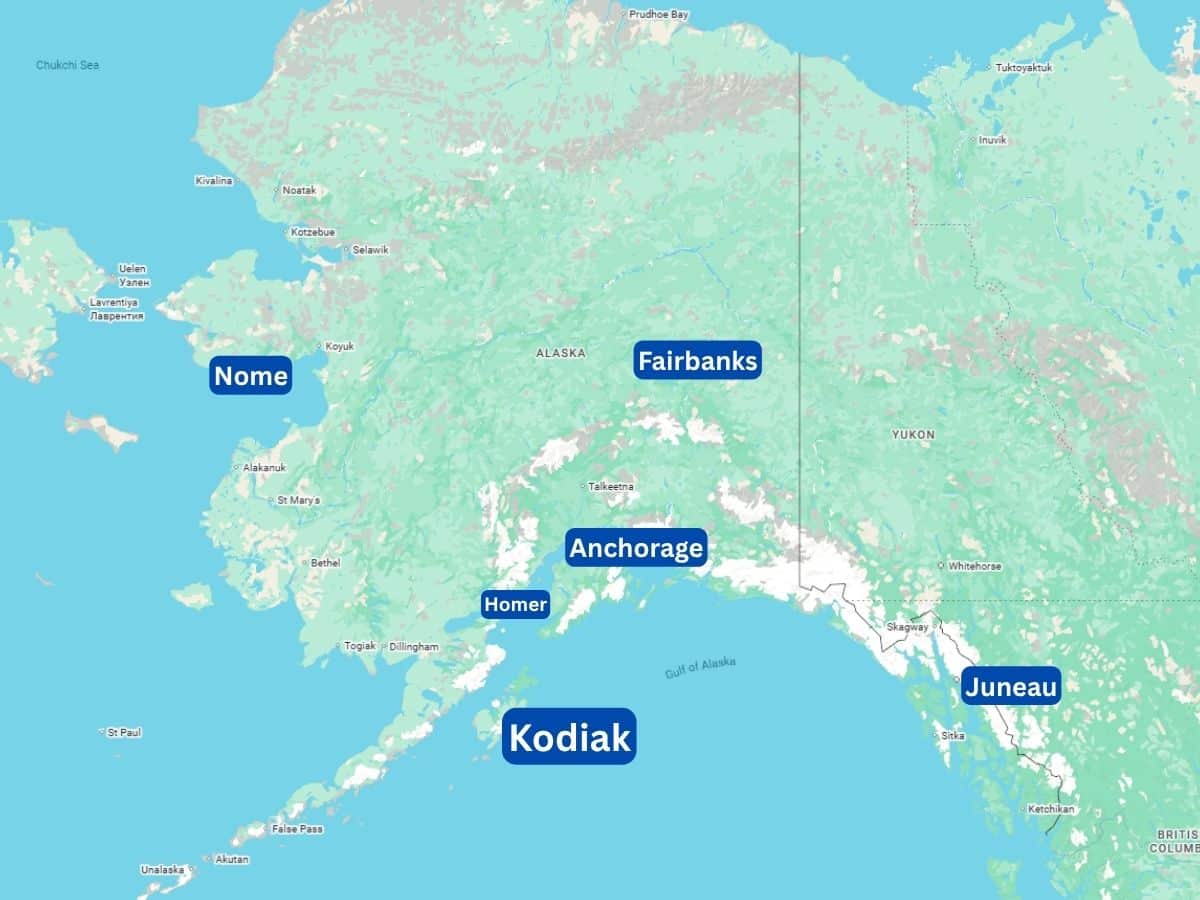 Map of Alaska with Kodiak