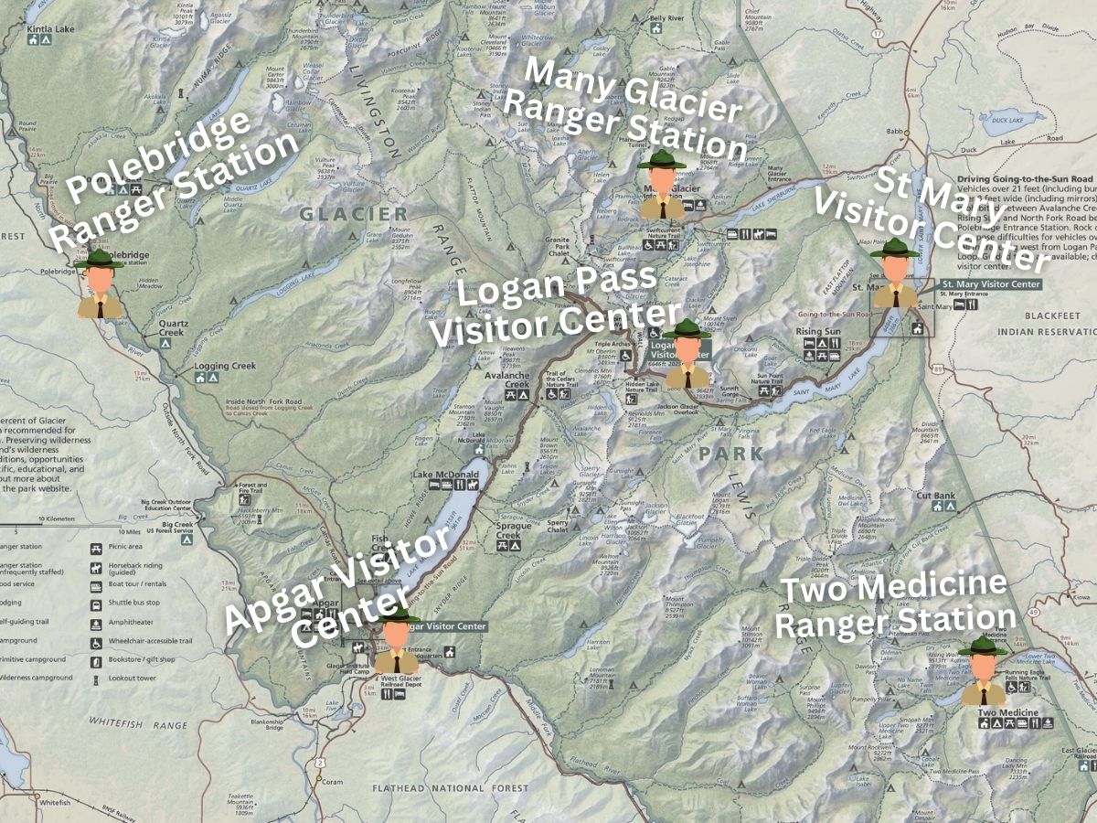 Map of Glacier National Park with Visitor Centers