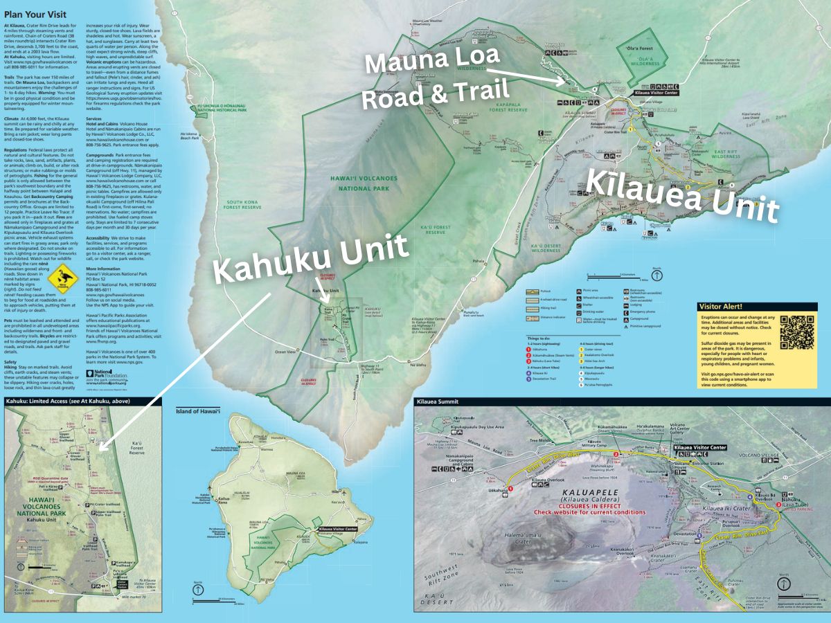 Map of Hawaii Volcanoes National Park Units