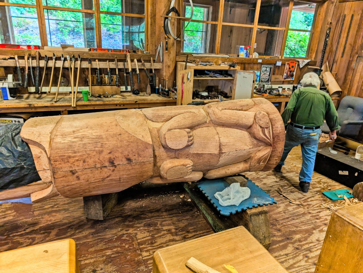 Master Totem Pole Carver at work in Saxman Native Village Ketchikan Alaska 1