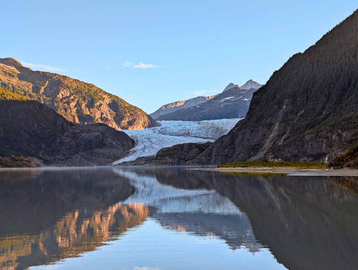 Mendenhall Glacier reflection at Sunrise Juneau Alaska 2
