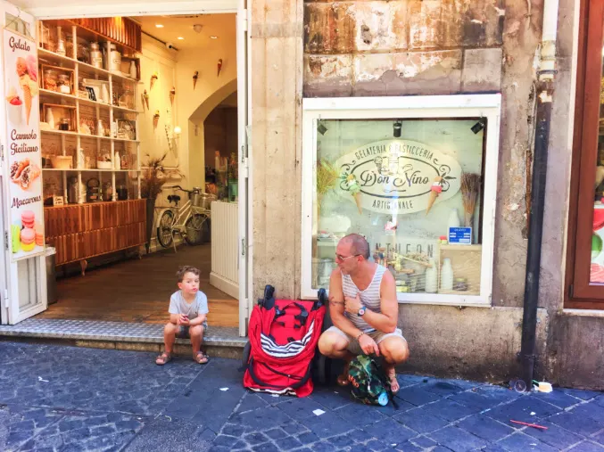 Milo with Gelato in Rome Italy 2