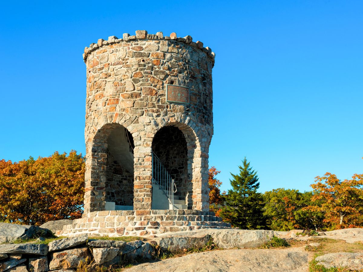 Mount Battie Tower with Fall Colors in Camden Hills State Park Maine