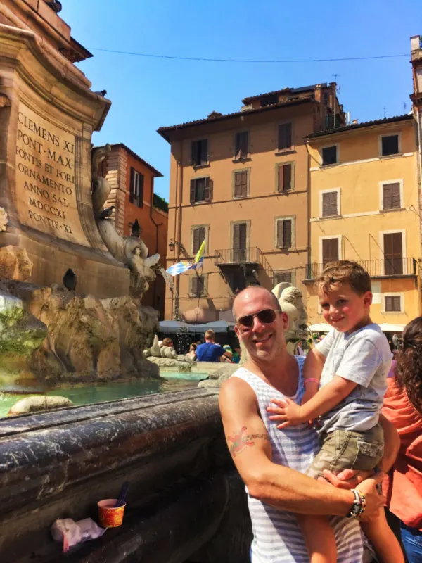 Nelson Barone Family at fountain in Rome Italy 1