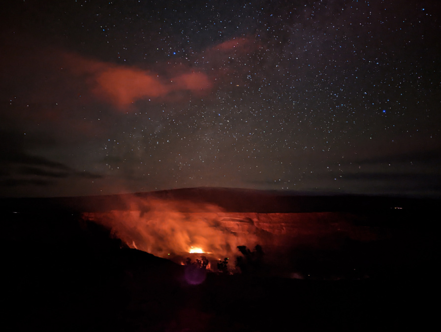 Nighttime Lava Glow at Hale Ma'uma'u Volcano Crater Overlook Hawaii Volcanoes National Park Big Island Hawaii 4