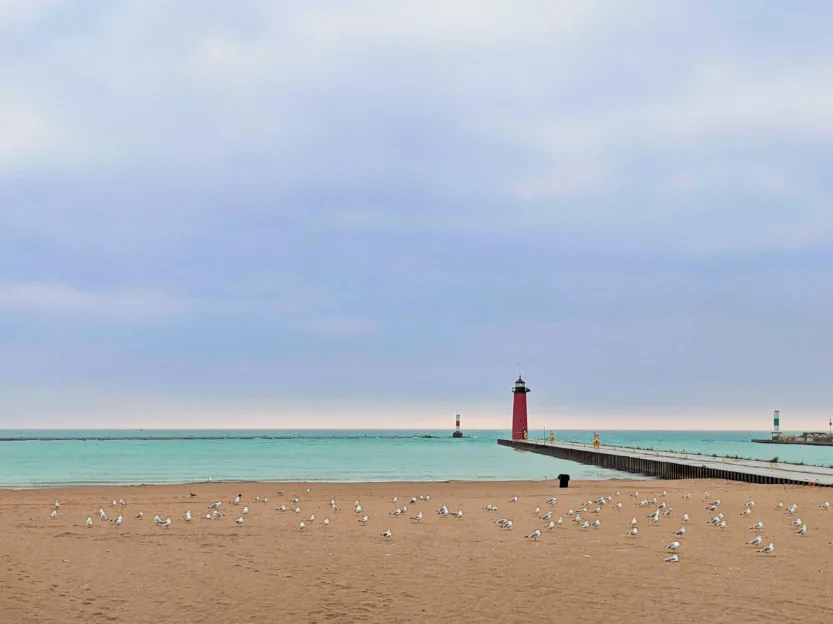 North Pier Lighthouse in the Rain Kenosha Wisconsin 4