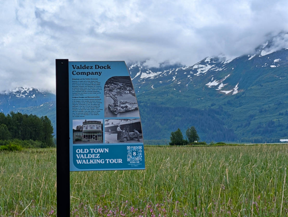 Old Town Valdez Walking Tour signs in Valdez Alaska