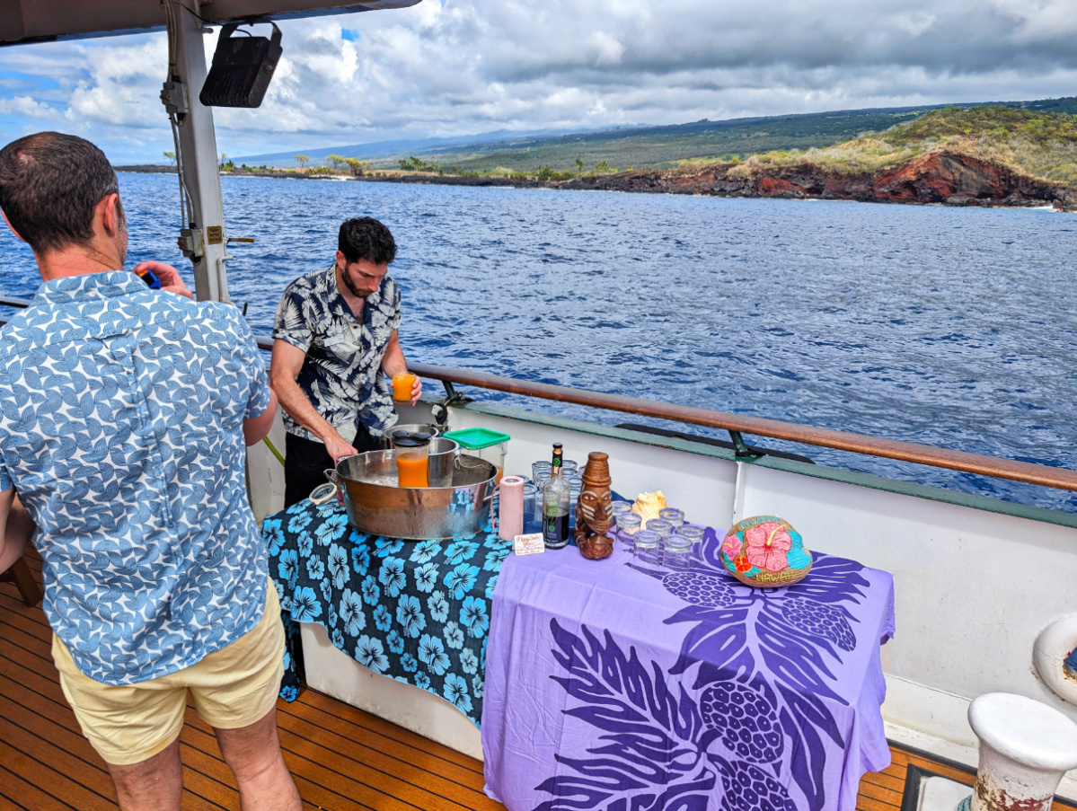 On Deck Welcome drinks with CJ on UnCruise Safari Explorer Big Island Hawaii 1