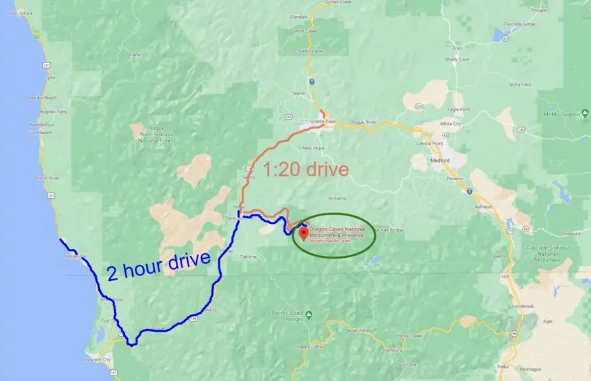 Map to Oregon Caves National Monument