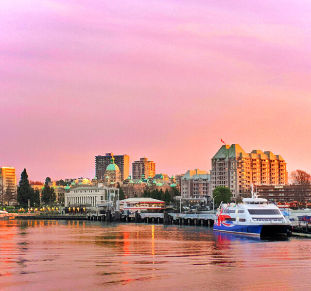 Parliament and Inner Harbour at Sunset from Black Ball Ferry Victoria BC 2