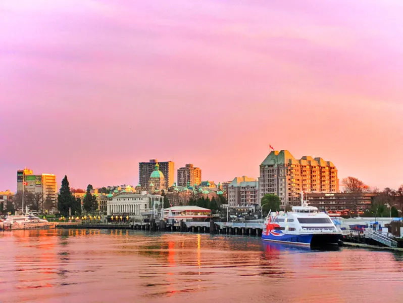 Parliament and Inner Harbour at Sunset from Black Ball Ferry Victoria BC 2