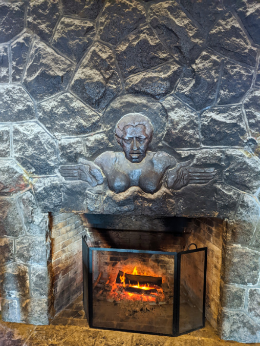 Pele Fireplace at Volcano House Lodge at Hawaii Volcanoes National Park Big Island Hawaii 1