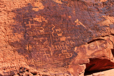 Petroglyphs on sandstone Mouse Tank trail at Valley of Fire State Park Las Vegas Nevada 11