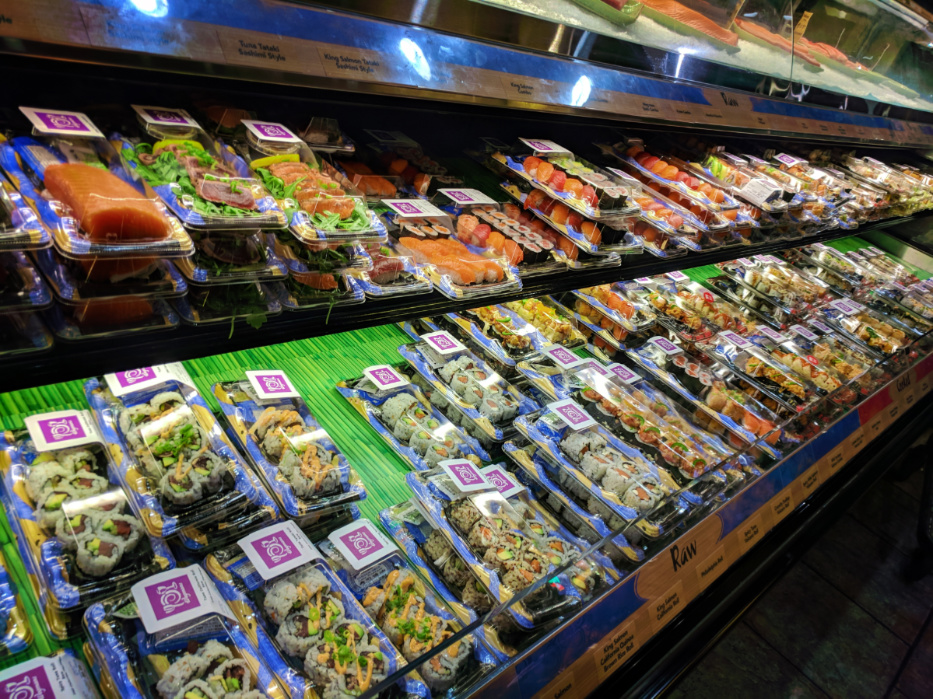 Plastic Packaging on sushi at grocery store 1