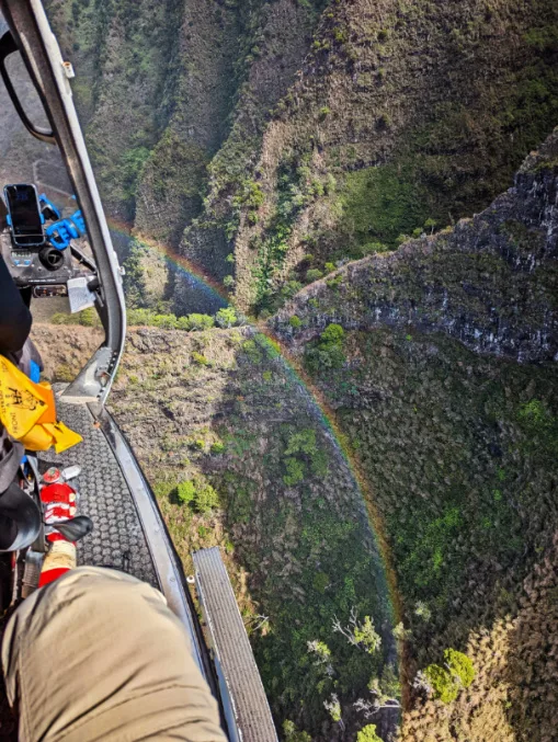 Rainbow over Na Pali Coast from Air Kauai Doors Off Helicopter Tour Kauai Hawaii 1