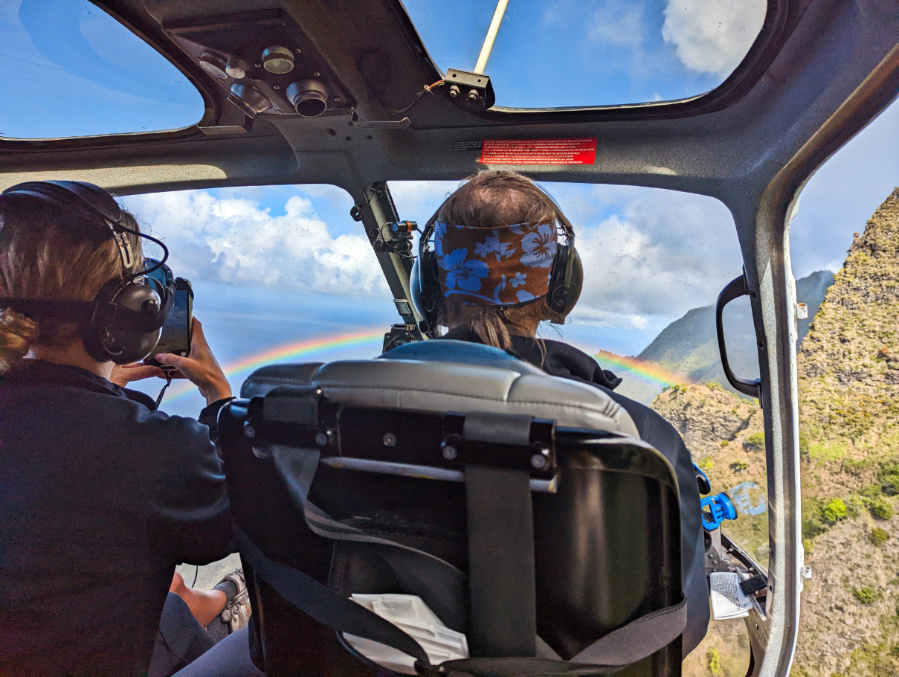 Rainbow over Na Pali Coast from Air Kauai Doors Off Helicopter Tour Kauai Hawaii 2