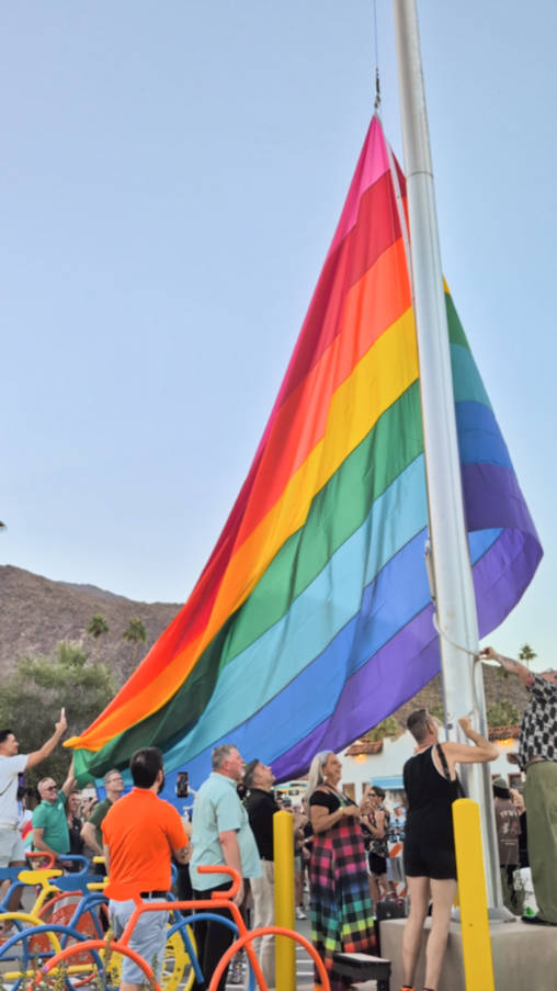 Raising the giant Pride Flag in Downtown Palm Springs California 1