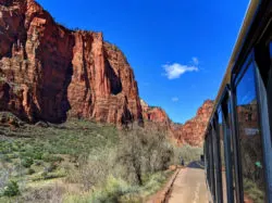 Red Rock walls from Zion Shuttle of Zion Canyon Zion National Park Utah 1