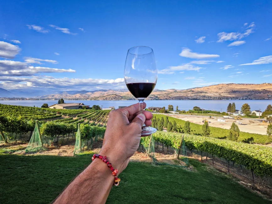 Red Wine Tasting in Vineyard at Nefarious Cellars Lake Chelan Washington 1