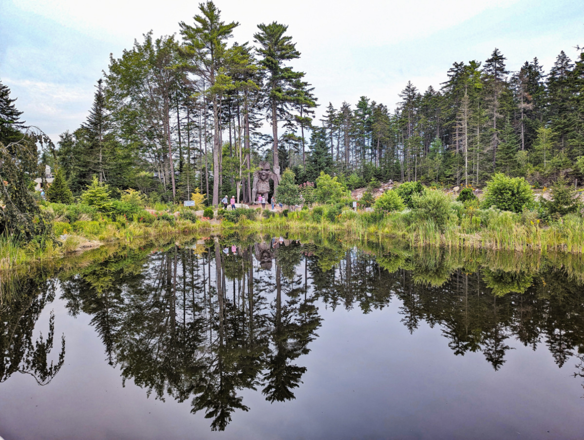 Reflections of Thomas Dambo Trolls at Coastal Maine Botanical Gardens Boothbay Harbor Maine 2
