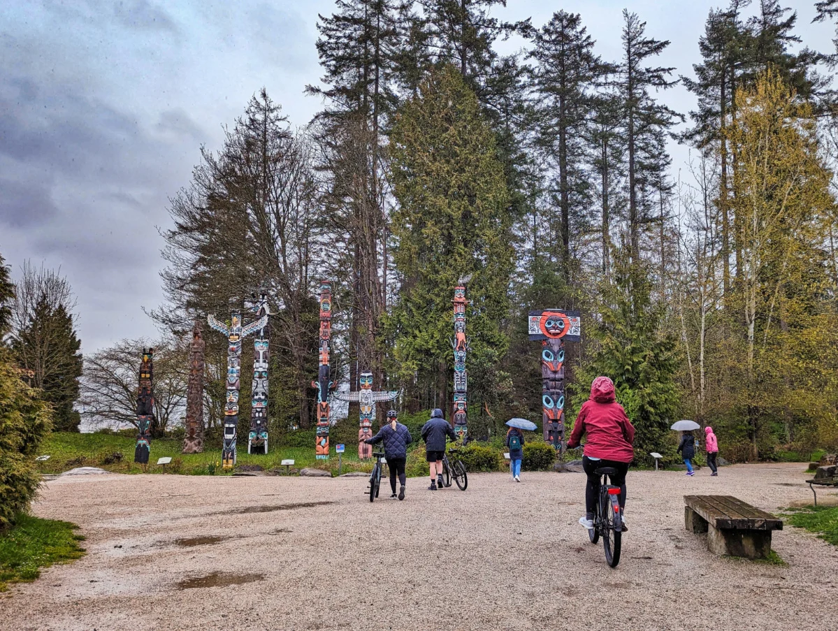 Riding Bikes to First Nations Totem Poles at Stanley Park Vancouver BC 1