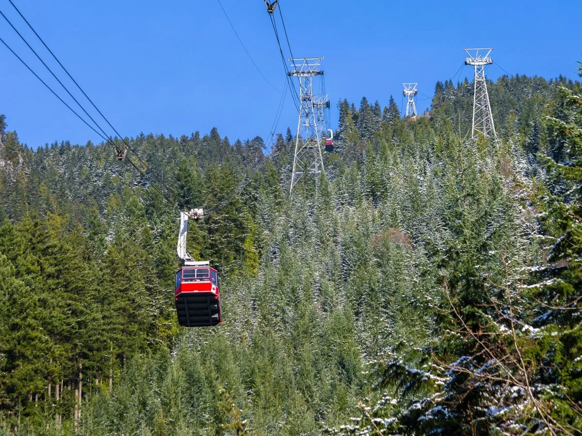 Riding the Grouse Mountain Skyride Gondola in Spring British Columbia