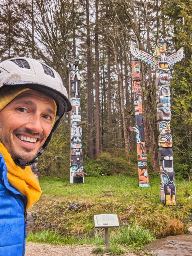 Rob Taylor Riding Bikes to First Nations Totem Poles at Stanley Park Vancouver BC 1