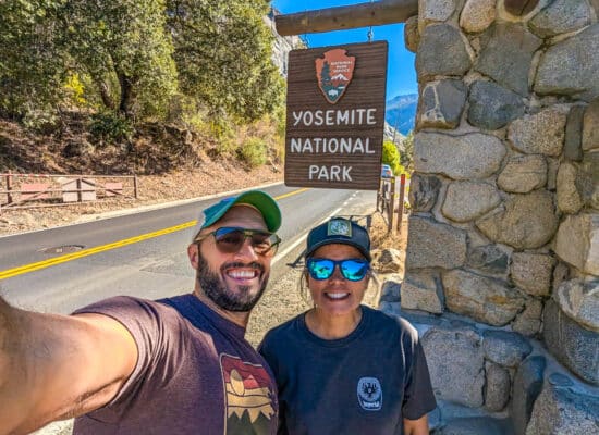 Rob Taylor and Cori at El Portal Entrance Sign Yosemite National Park California 1