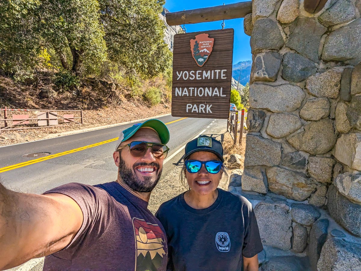 Rob Taylor and Cori at El Portal Entrance Sign Yosemite National Park California 1